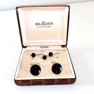 VINTAGE MENS CUFFLINK AND STUD SET SWANK BLACK TUXEDO SHIRT SET
